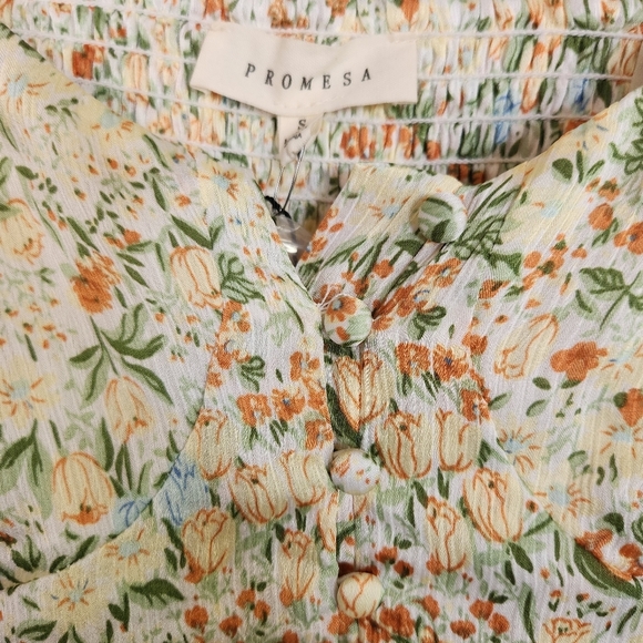Promesa Meadow Bright Ruffle Floral Crop Top New NWT Yellow Floral Fairycore - Picture 12 of 14